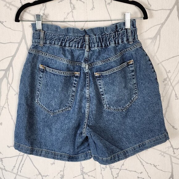 Pull & Bear Vintage Wash Rigid Denim Elastic Waist Paperbag Shorts - Picture 2 of 4